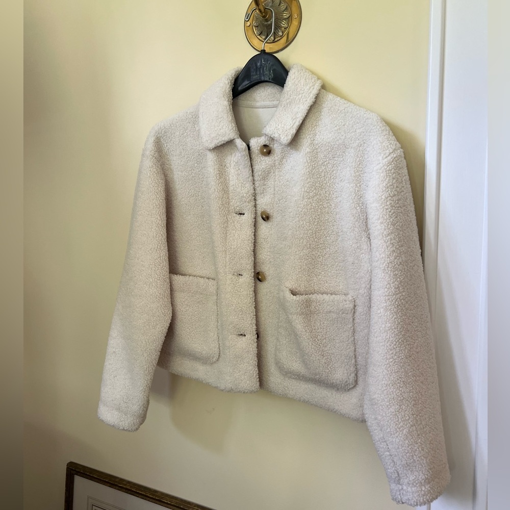 Uniqlo structured fleece teddy coat cream